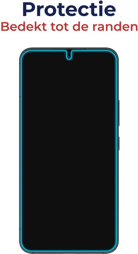 Illustratie van een smartphone met blauwe rand die de rand-tot-rand bescherming aangeeft.