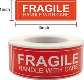 250 Fragile stickers - 2,5 x 7,6 cm - Breekbaar stickers - Stickers op rol - Waarschuwings stickers - Breekbaar tape - Handle with care - Verhuis stickers -