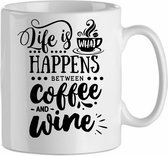 Mok 'Life is what happens between coffee and wine' | Coffee| Koffie| Kadootje voor hem| Kadootje voor haar