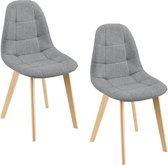 Eetkamerstoel - Set van 2 stoelen - Stof & hout - Licht grijs & hout kleurig - Afmeting (HxBxD) 86 x 53 x 47 cm