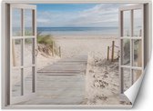 Trend24 - Behang - Venster - Uitzicht Op Het Strand - Behangpapier - Fotobehang Natuur - Behang Woonkamer - 280x200 cm - Incl. behanglijm