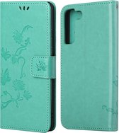 Bloemen Book Case - Samsung Galaxy S22 Plus Hoesje - Cyan