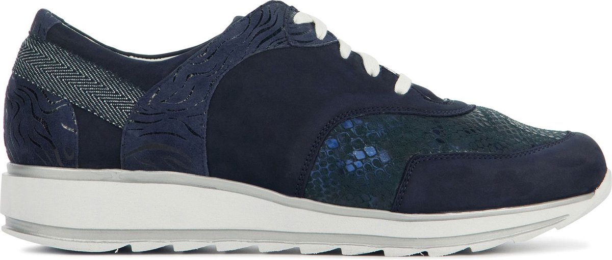 Durea Sneakers Dames - Lage sneakers / Damesschoenen - Leer - 6225 688 - Slangenprint - Blauw combi - Maat 38