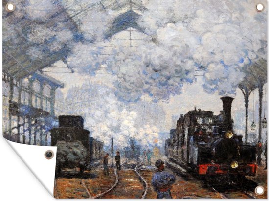 Tuinschilderij Buitenkant van het Saint-Lazare station - Schilderij van Claude Monet - 80x60 cm - Tuinposter - Tuindoek - Buitenposter