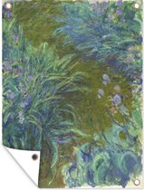 Tuinschilderij Het pad door de irissen - Schilderij van Claude Monet - 60x80 cm - Tuinposter - Tuindoek - Buitenposter