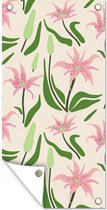 Wanddecoratie buiten Bloem - Roze - Blad - 80x160 cm - Tuindoek - Buitenposter