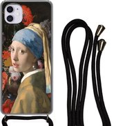 Coque avec cordon iPhone 11 - Peinture - Fleurs - Arc-en-ciel - Siliconen - Bandoulière - Coque arrière avec cordon - Coque pour téléphone avec cordon - Coque avec corde