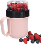 Navaris muesli to go cup - Pot de yaourt à emporter avec couvercle - Tasse petit-déjeuner ou pot déjeuner pratique - 520 ml + 230 ml rose