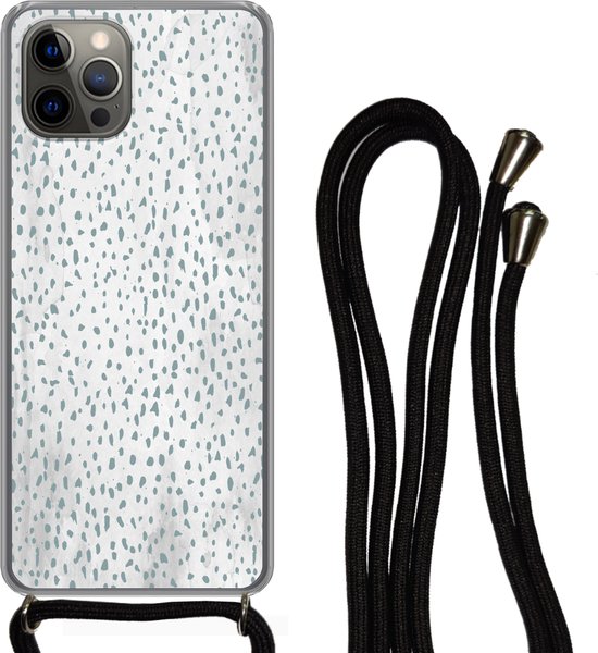 Coque avec cordon iPhone 13 Pro - Pois - Marbre - Wit - Siliconen - Bandoulière - Coque arrière avec cordon - Coque pour téléphone avec cordon - Coque avec corde