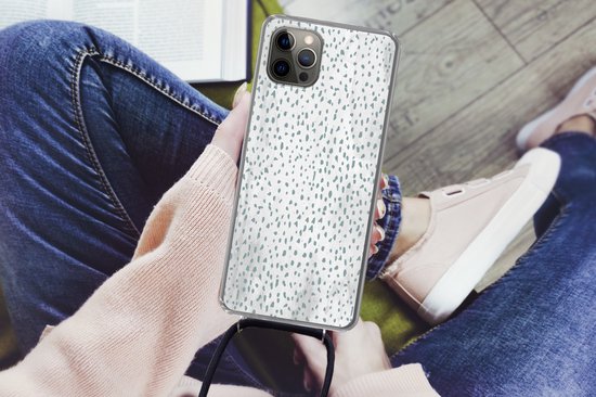 Coque avec cordon iPhone 13 Pro - Pois - Marbre - Wit - Siliconen - Bandoulière - Coque arrière avec cordon - Coque pour téléphone avec cordon - Coque avec corde