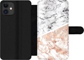 Bookcase Geschikt voor iPhone 11 telefoonhoesje - Marmer print - Roze - Abstract - Luxe - Met vakjes - Wallet case met magneetsluiting