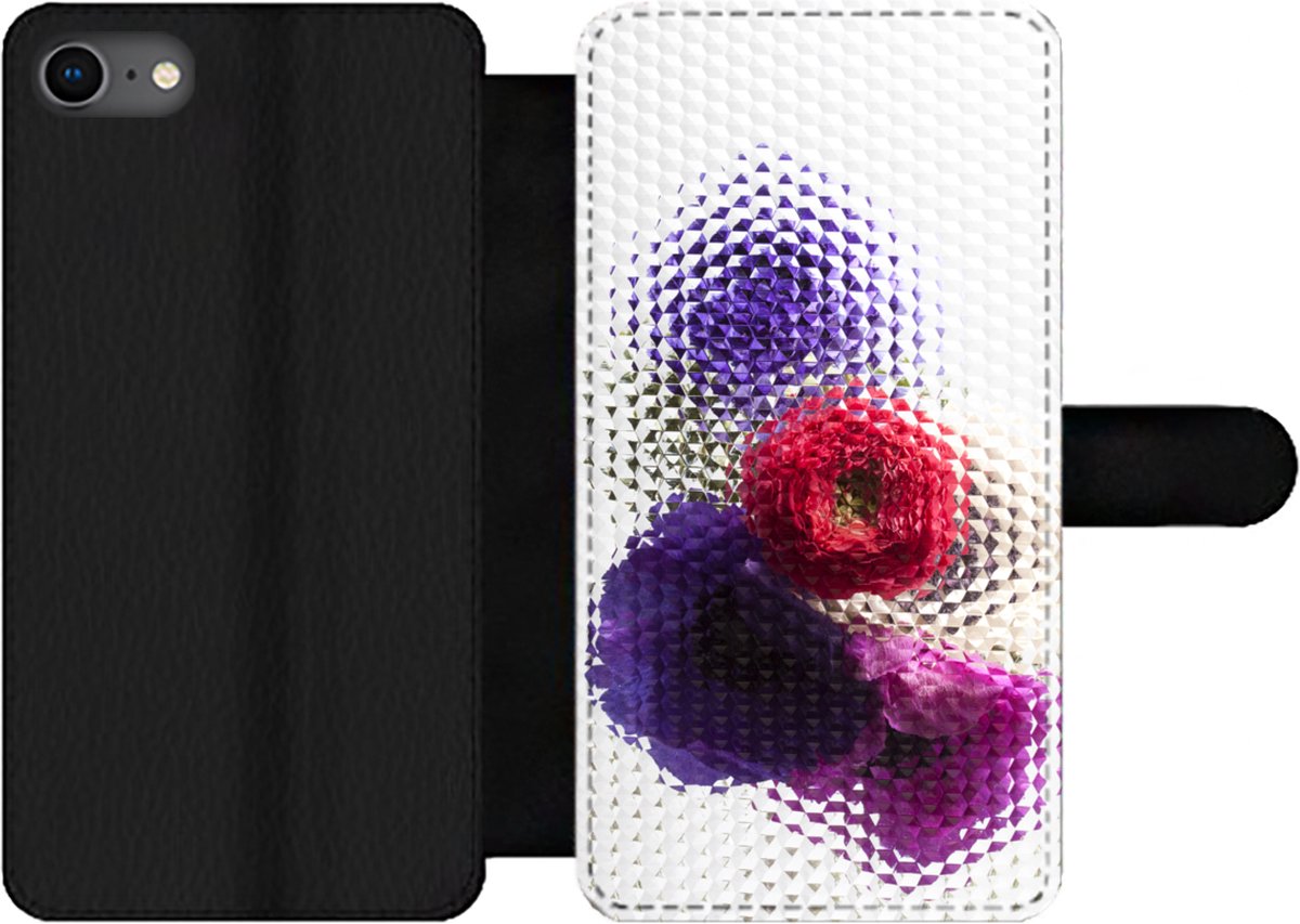 Telefoonhoesje Geschikt voor iPhone SE 2020 telefoonhoesje - Klaproos - Bloemen - Glas - Met vakjes - Wallet case met magneetsluiting