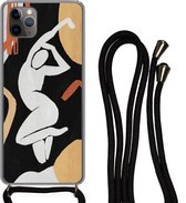 Hoesje met koord Geschikt voor iPhone 11 Pro Max - Vrouw - Silhouette - Grijs - Siliconen - Crossbody - Backcover met Koord - Telefoonhoesje met koord - Hoesje met touw