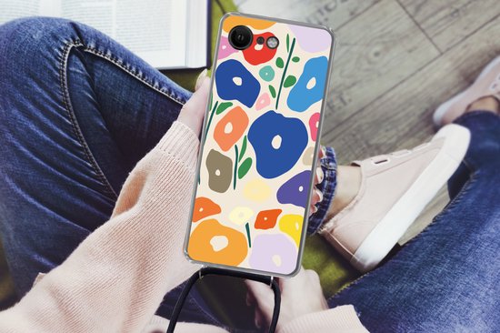 Coque avec cordon iPhone SE 2020 - Bloem - Abstrait - Feuilles - Siliconen - Bandoulière - Coque arrière avec cordon - Coque pour téléphone avec cordon - Coque avec corde