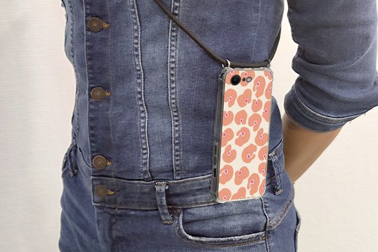 Coque avec cordon iPhone SE 2020 - Bloem - Motif - Abstrait - Siliconen - Bandoulière - Coque arrière avec cordon - Etui pour téléphone avec cordon - Etui avec corde - Cadeaux chaussures - Petits cadeaux - Sinterklaas pour les grands enfants