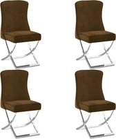 vidaXL Eetkamerstoelen 4 st 53x52x98 cm fluweel roestvrij staal bruin