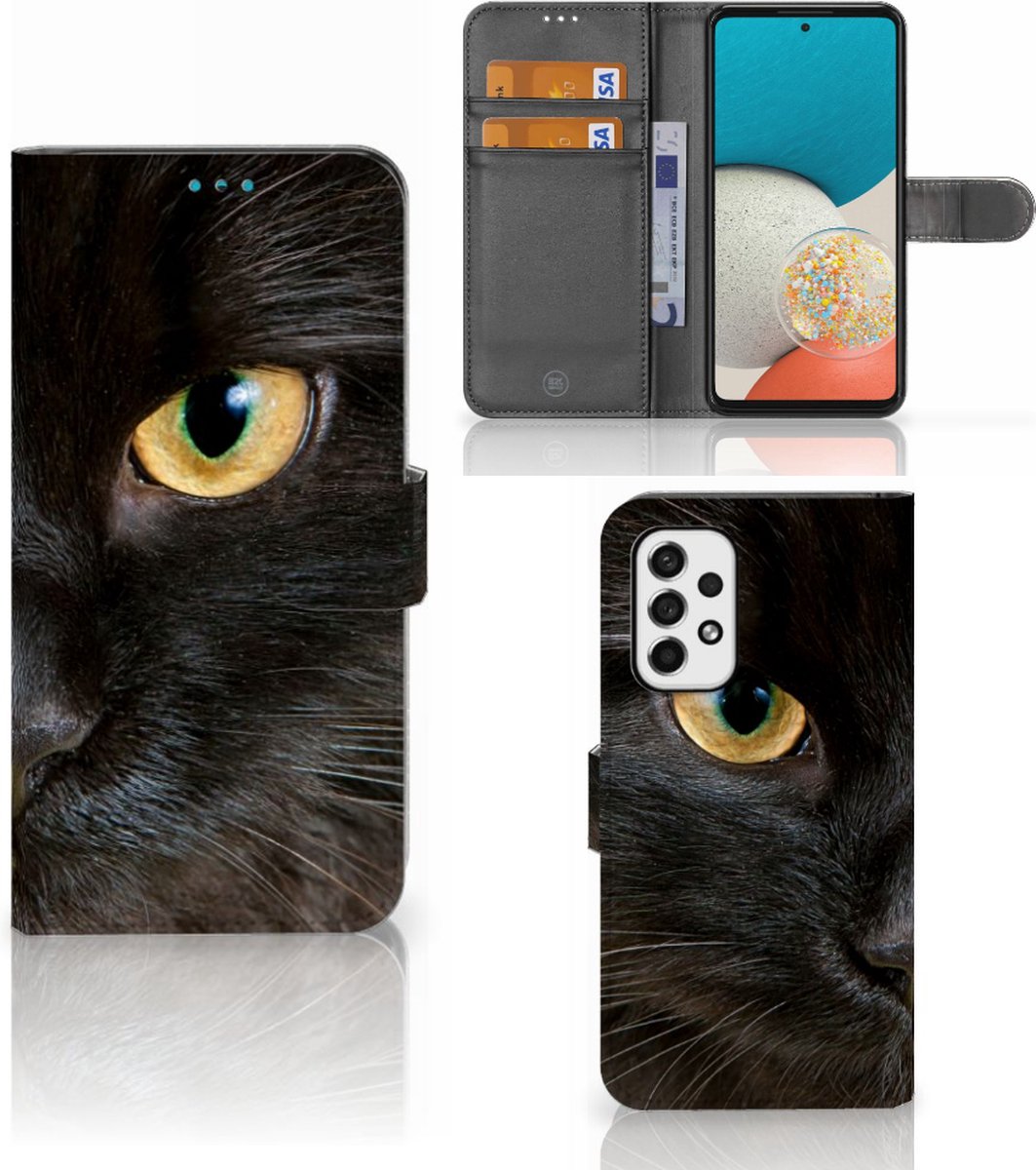 Samsung Galaxy A53 Telefoonhoesje met Pasjes Zwarte Kat