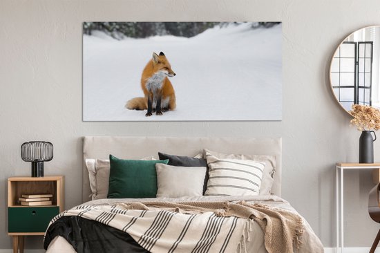 Toile Peinture Renard - Neige - Hiver - 160x80 cm - Décoration murale