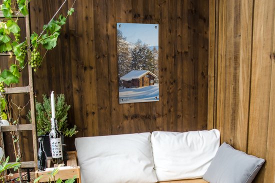 Affiche de jardin Cabane dans les montagnes de Suisse en hiver - 40x80 cm - Décoration murale Outdoor - Affiche de jardin - Toile de jardin - Affiche de clôture - Tableau de jardin