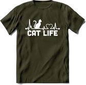 Cat Life - Katten T-Shirt Kleding Cadeau | Dames - Heren - Unisex | Kat / Dieren shirt | Grappig Verjaardag kado | Tshirt Met Print | - Leger Groen - XXL