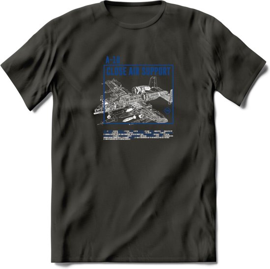 A-10 Warthog Vliegtuig T-Shirt | Unisex leger Kleding | Dames - Heren Straaljager shirt | Army F16 | Grappig bouwpakket Cadeau | - Donker Grijs - XXL