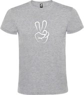 Grijs  T shirt met  "Peace  / Vrede teken" print Wit size M