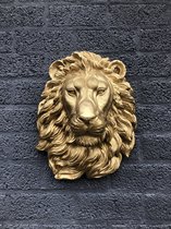 Prachtige leeuwenkop, goud wandornament, polystone