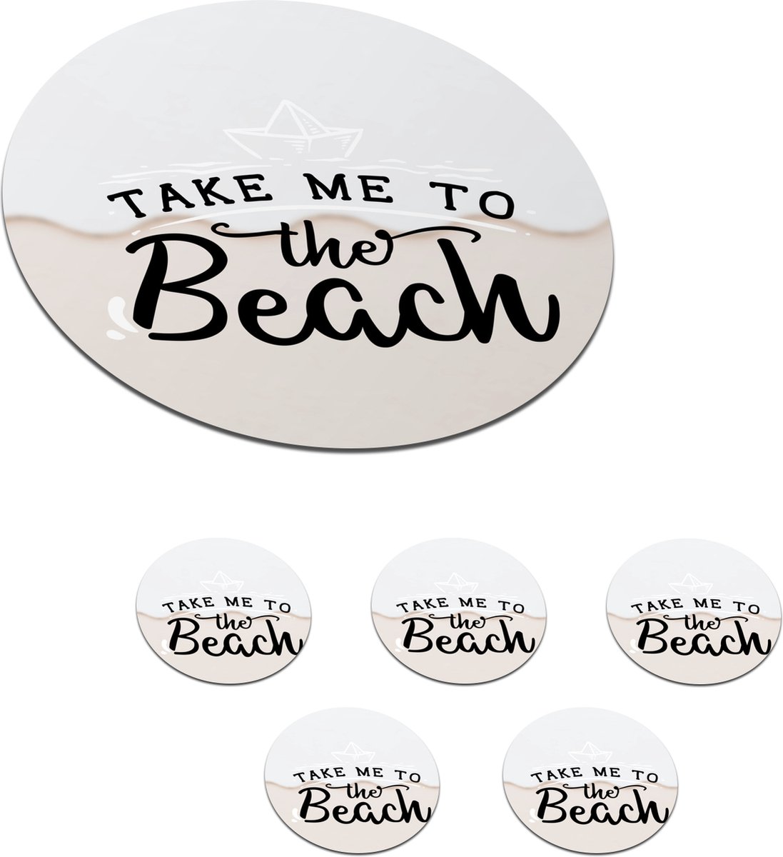 Onderzetters voor glazen - Rond - Zomer - Boot - Wit - 10x10 cm - Glasonderzetters - 6 stuks
