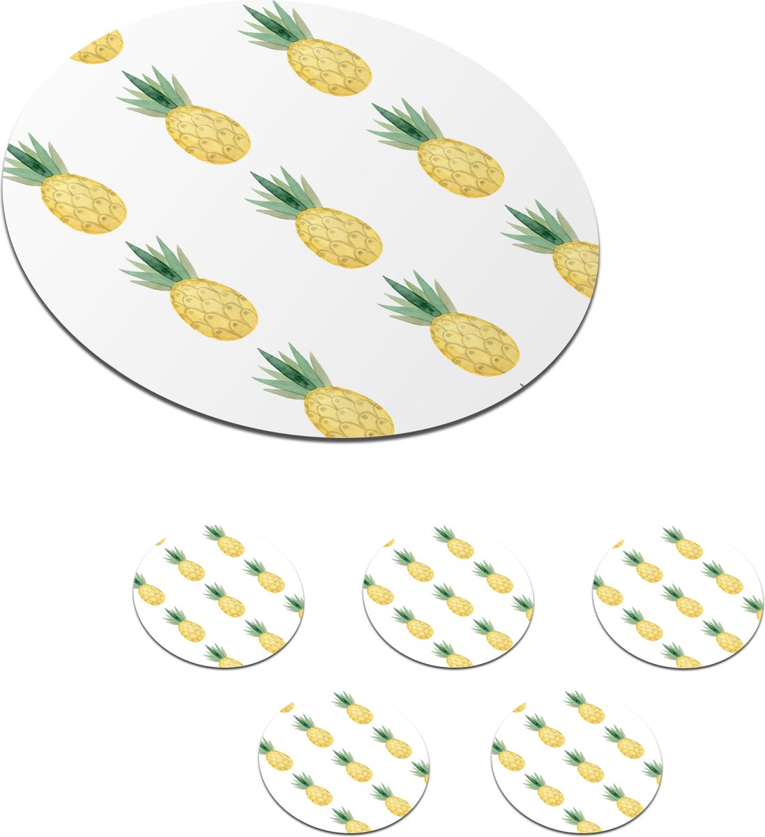 Onderzetters voor glazen - Rond - Ananas - Fruit - Sjablonen - 10x10 cm - Glasonderzetters - 6 stuks