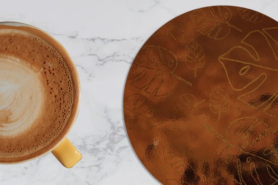 Dessous de Sous-verres - Ronds - Motifs - Luxe - Feuille - Or - 10x10 cm - 6 pièces