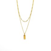 Karma ketting T85-COL-GP Double Necklace Tubes Rectangle Goldplated