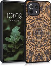 kwmobile telefoonhoesje compatibel met Xiaomi 11 Lite (5G) NE / Mi 11 Lite (5G) - Hoesje met bumper in lichtbruin / zwart - kersenhout - Maya Kalender design