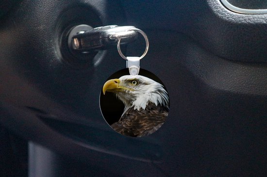 Porte-clés - Profil d'aigle sur fond noir - Plastique - Rond