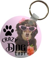 Sleutelhanger - Quotes - Crazy dog lady - Spreuken - Hond - Plastic - Rond - Uitdeelcadeautjes