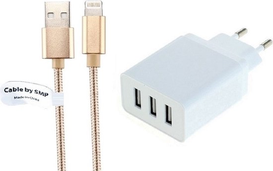 OneOne 3 poort lader + 2,0 m USB kabel. 15 Watt oplader adapter met  standaard... | bol.com