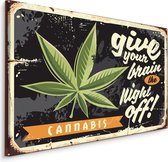Schilderij - Cannabis blad en retro belettering, Premium Print