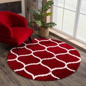 Tapijtenloods Madrid Shaggy Rond Design Vloerkleed Rood Creme Hoogpolig - 120 CM ROND