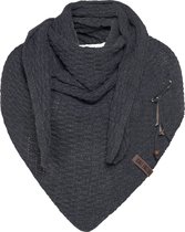 Knit Factory Jaida Gebreide Omslagdoek - Driehoek Sjaal Dames - Antraciet - 190x85 cm - Inclusief siersluiting