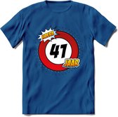 41 Jaar Hoera Verkeersbord T-Shirt | Grappig Verjaardag Cadeau | Dames - Heren | - Donker Blauw - XL