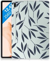 TPU Hoesje Geschikt voor Samsung Galaxy Tab S7FE Backcase Leaves Blue met doorzichte zijkanten