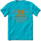 93 Jaar Legend T-Shirt | Goud - Zilver | Grappig Verjaardag Cadeau | Dames - Heren | - Blauw - XL