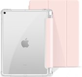 geschikt voor iPad 10.2 inch (2021/2020/2019) Tri-Fold Clear Back Case | 10.2 inch hoes | Transparante achterkant | Auto wake/sleep | Ingebouwde standaard | Verstevigde hoeken en randen - Roze | roze