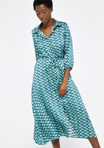LOLALIZA Lange hemd jurk met retro print - Groen - Maat 44
