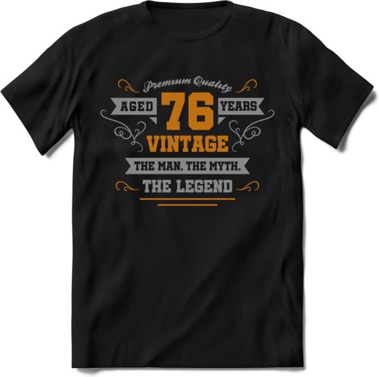 76 Jaar Legend T-Shirt | Goud - Zilver | Grappig Verjaardag Cadeau | Dames - Heren | - Zwart - L