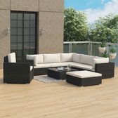 Decoways - 8-delige Loungeset met kussens poly rattan zwart