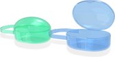 kwmobile 2x doosje voor fopspeen met koord - Binnenmaat 8,5 x 5,5 x 4,5 cm - Opbergdoosje voor speen in blauw / groen - Hoesje voor baby spenen