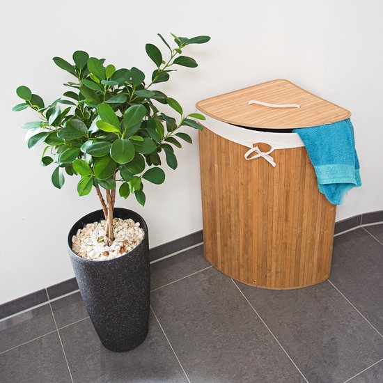 relaxdays 2 x panier à linge bambou - paniers à linge avec couvercle - 63 L - panier à linge d'angle - naturel