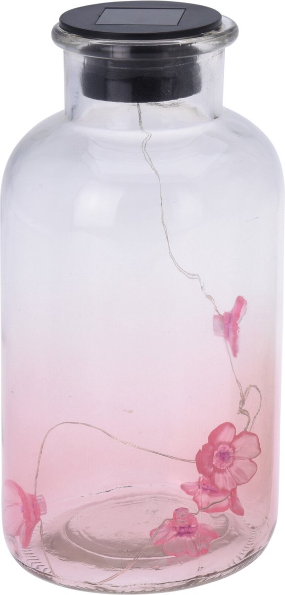 Solar LED glazen fles roze