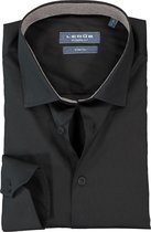 Ledub overhemd modern fit overhemd - stretch - zwart (donkerbruin contrast) - Strijkvriendelijk - Boordmaat: 45