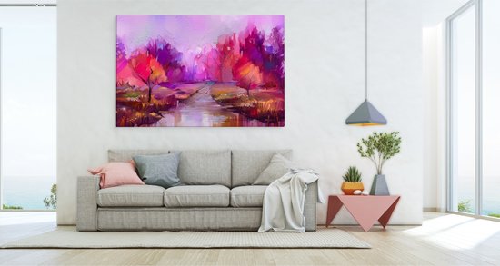Schilderij - Het Bos in Roze, print op Canvas, Premium Print